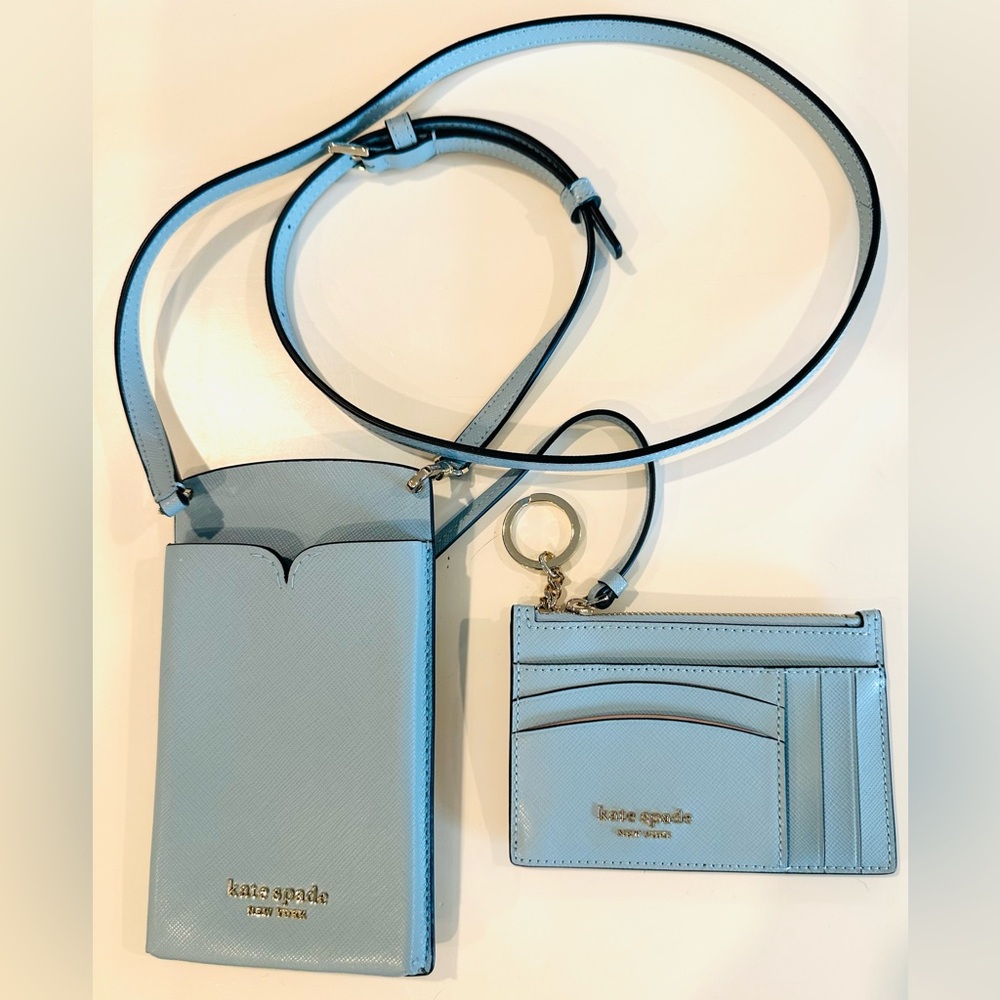 Kate Spade Blue Spencer Slim Crossbody Bag & Matching Wallet, New Without Tags